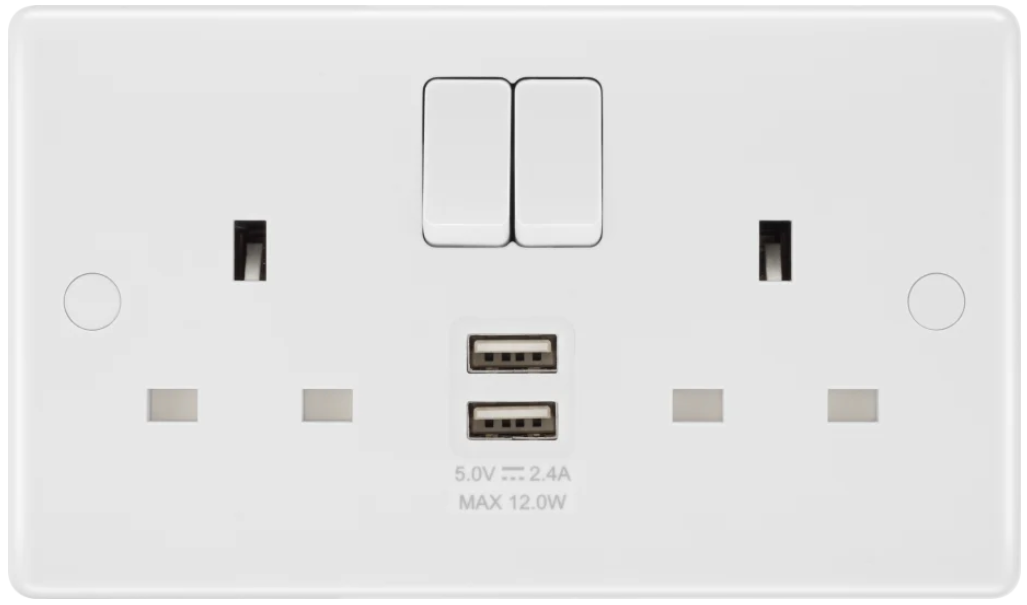 2 Gang Switched Socket USB A+C (22W)